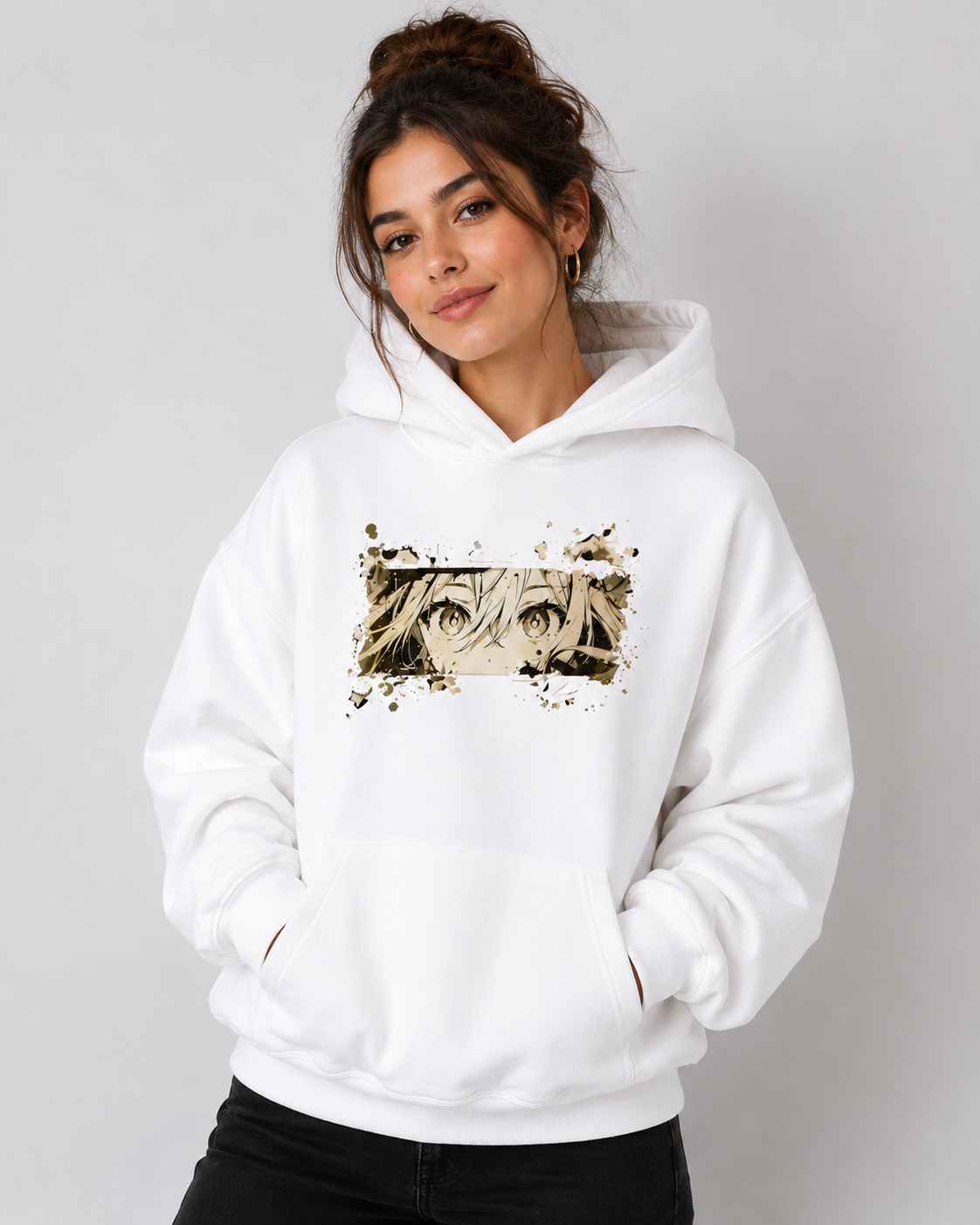 Anime Eyes White Hoodie Unisex Hoodie